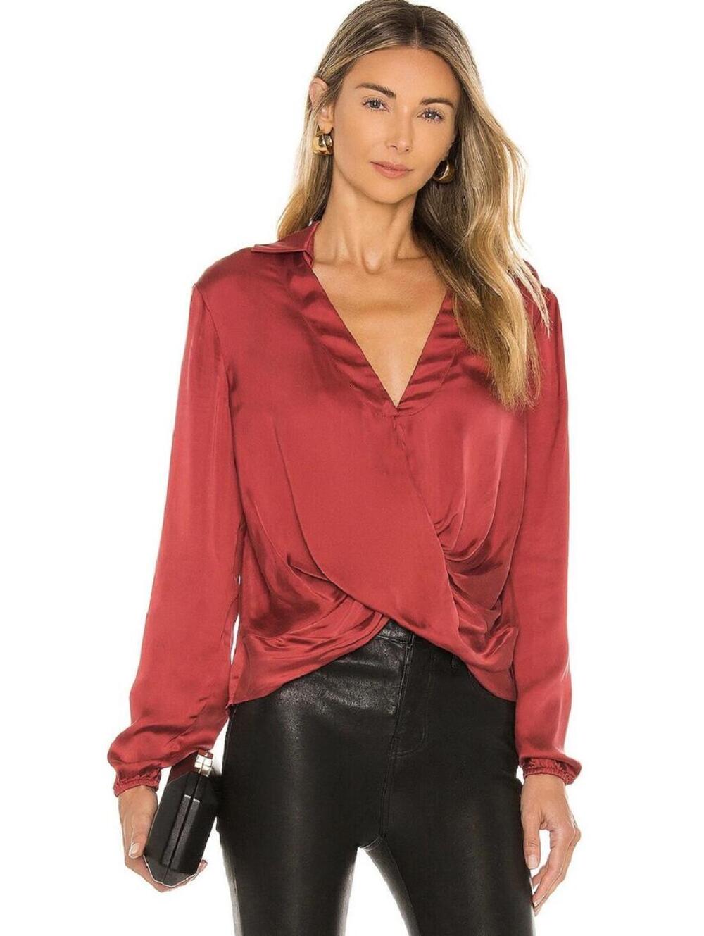 NWT Jonathan Simkhai Standard Garnet Cupro Twist‎ Front Blouse XS